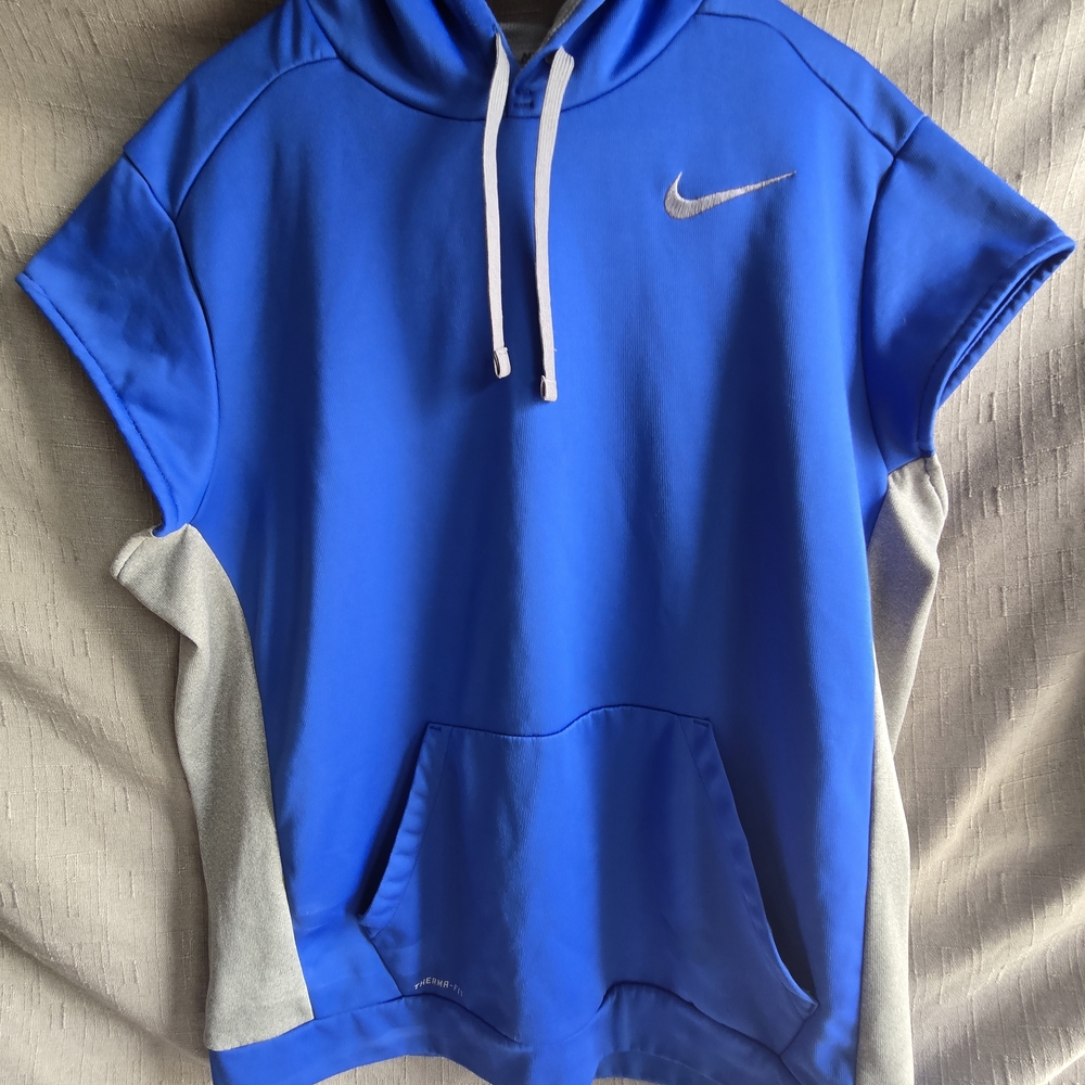 Nike Blue and Gray Hoodie with Short Sleeves